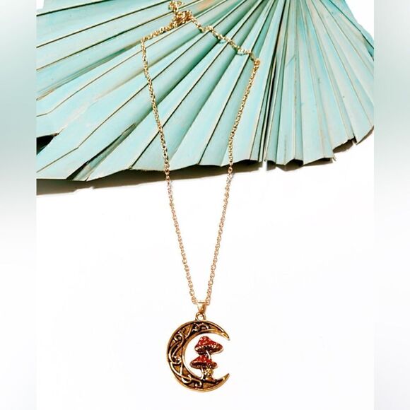 Gold mushroom necklace S193 - Picture 1 of 2